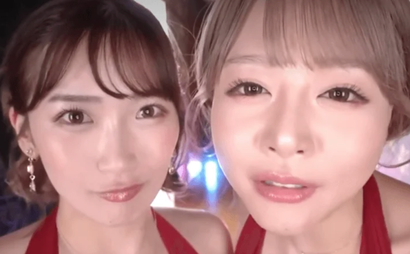 【浜崎真緒・美園和花】爆乳スレンダーお姉さん達と騎乗位中出しセックス♡